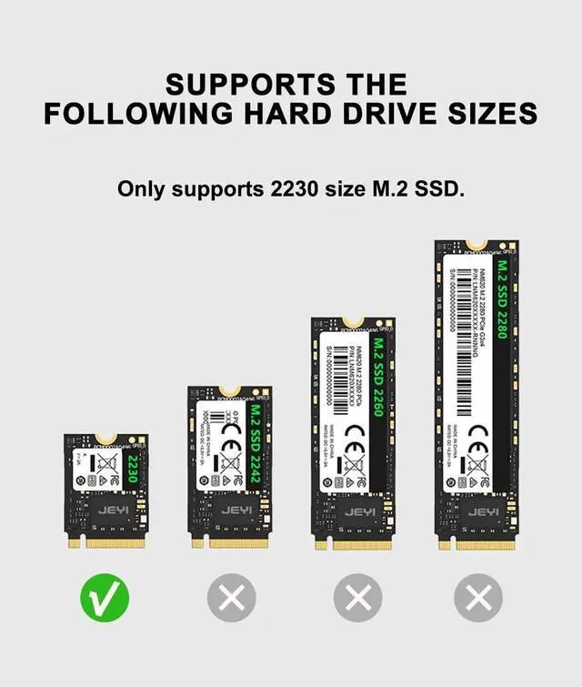 Alt view image 2 of 7 - JY-HDTV-2230 4TB M.2 2230 NVMe-Compatible SSD Enclosure 10Gbps USB-C Adapter 4K PD100W Direct Plug
