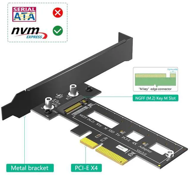 Alt view image 2 of 7 - M.2 NGFF PCI-e SSD to PCI Express 3.0 x4 Host Adapter Card Compatible with M.2 Key M PCIe NVMe or AHCI Card Type 2242 2260 2280 (Card Only)