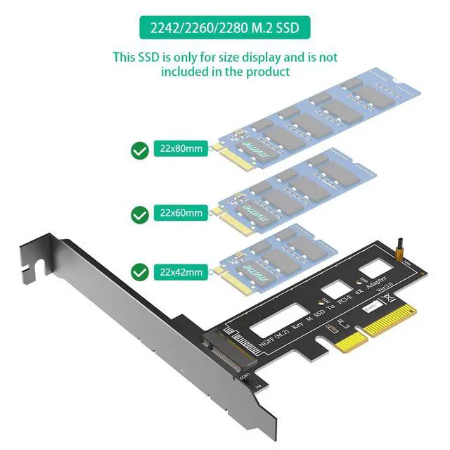 Alt view image 3 of 7 - M.2 NGFF PCI-e SSD to PCI Express 3.0 x4 Host Adapter Card Compatible with M.2 Key M PCIe NVMe or AHCI Card Type 2242 2260 2280 (Card + Heatsink)