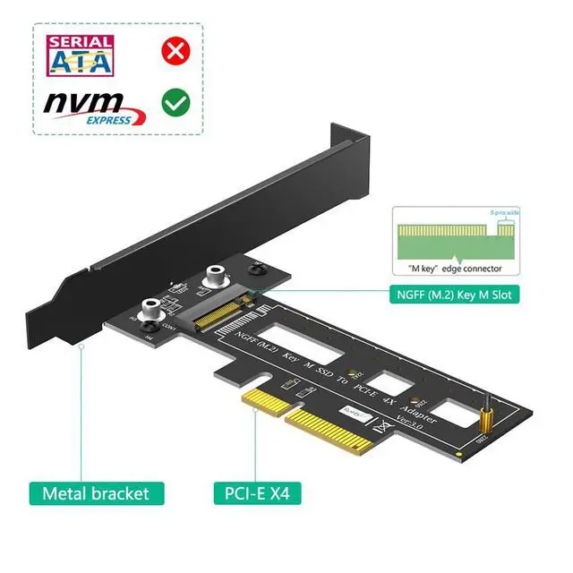 Alt view image 2 of 7 - M.2 NGFF PCI-e SSD to PCI Express 3.0 x4 Host Adapter Card Compatible with M.2 Key M PCIe NVMe or AHCI Card Type 2242 2260 2280 (Card + Heatsink)