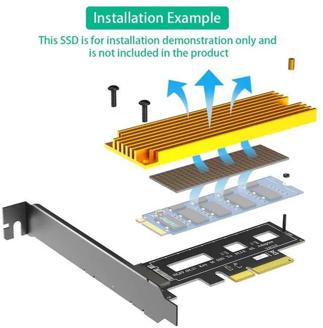 Alt view image 4 of 7 - M.2 NGFF PCI-e SSD to PCI Express 3.0 x4 Host Adapter Card Compatible with M.2 Key M PCIe NVMe or AHCI Card Type 2242 2260 2280 (Card + Heatsink)