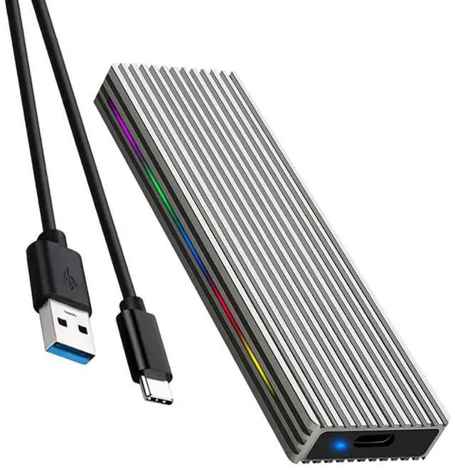 Main image of M.2 M Key SSD Enclosure 10Gbps/5Gbps USB3.1 NGFF/NVME Protocol USB-C Mobile Case Aluminum Alloy with RGB Light (NVME C to C A,Silver)