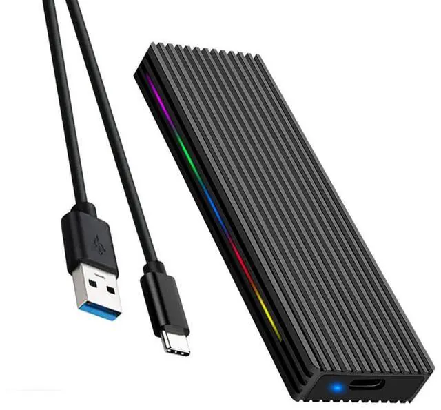 Main image of M.2 M Key SSD Enclosure 10Gbps/5Gbps USB3.1 NGFF/NVME Protocol USB-C Mobile Case Aluminum Alloy with RGB Light (NGFF C to A,Black)