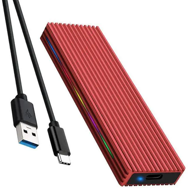 Main image of M.2 M Key SSD Enclosure 10Gbps/5Gbps USB3.1 NGFF/NVME Protocol USB-C Mobile Case Aluminum Alloy with RGB Light (NVME C to A,Red)