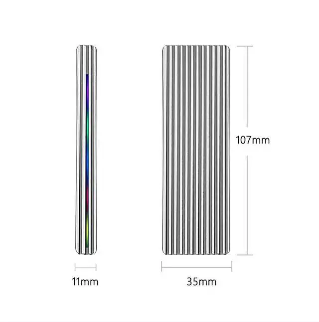 Alt view image 2 of 3 - M.2 M Key SSD Enclosure 10Gbps/5Gbps USB3.1 NGFF/NVME Protocol USB-C Mobile Case Aluminum Alloy with RGB Light (NGFF C to C A,Black)