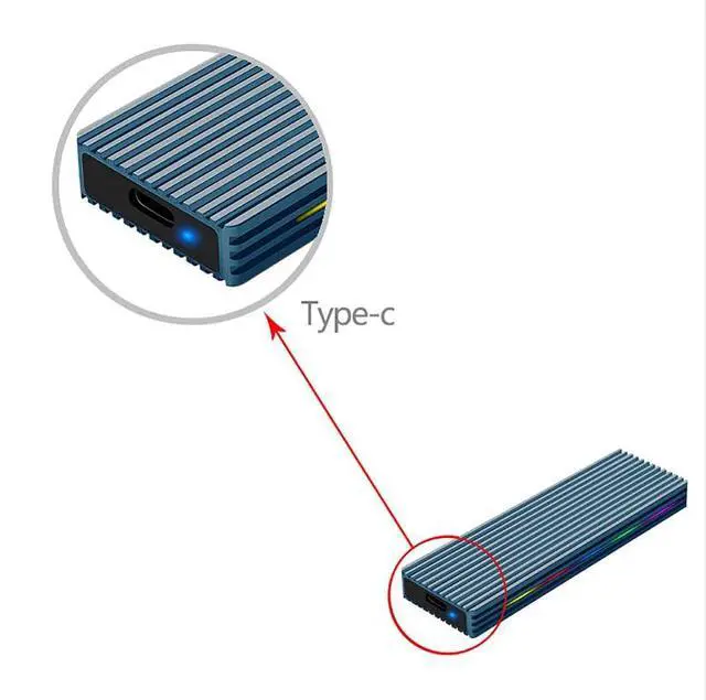 Alt view image 3 of 3 - M.2 M Key SSD Enclosure 10Gbps/5Gbps USB3.1 NGFF/NVME Protocol USB-C Mobile Case Aluminum Alloy with RGB Light (NGFF C to C A,Black)