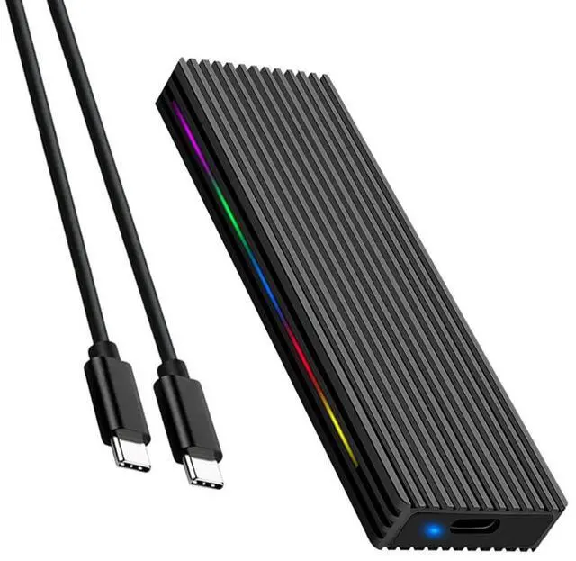 Main image of M.2 M Key SSD Enclosure 10Gbps/5Gbps USB3.1 NGFF/NVME Protocol USB-C Mobile Case Aluminum Alloy with RGB Light (NVME C to C,Black)