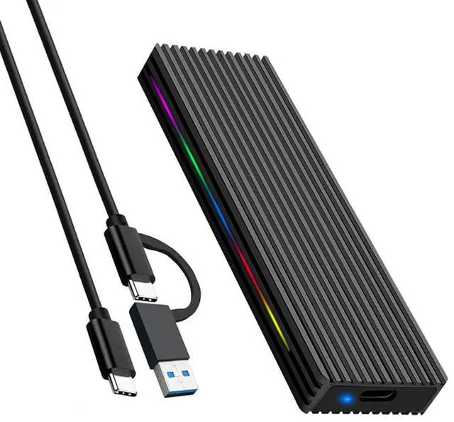 Main image of M.2 M Key SSD Enclosure 10Gbps/5Gbps USB3.1 NGFF/NVME Protocol USB-C Mobile Case Aluminum Alloy with RGB Light (NGFF C to C A,Black)