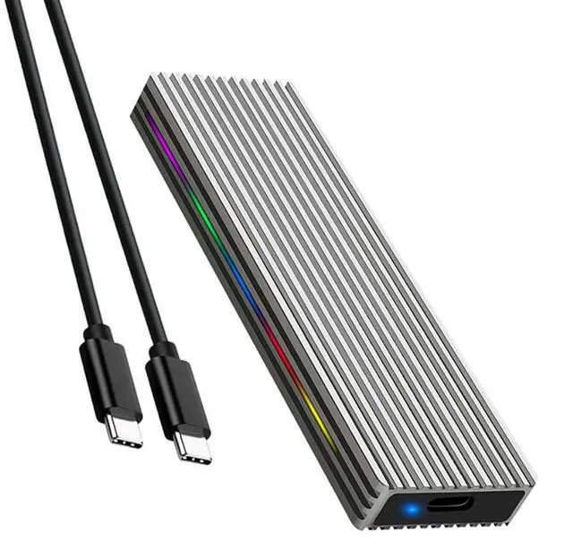 Main image of M.2 M Key SSD Enclosure 10Gbps/5Gbps USB3.1 NGFF/NVME Protocol USB-C Mobile Case Aluminum Alloy with RGB Light (NGFF C to C,Silver)