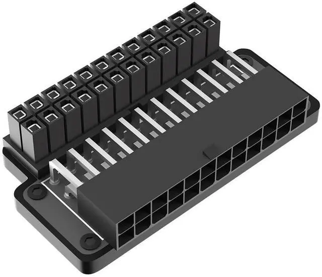 Main image of ATX 24Pin to 24Pin Power Adapter Female to Male 90 Degree with Power OK and Stand By LED for PC Desktops ABS Plastic Cover
