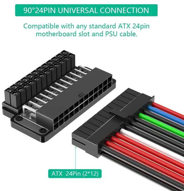 Alt view image 3 of 7 - ATX 24Pin to 24Pin Power Adapter Female to Male 90 Degree with Power OK and Stand By LED for PC Desktops ABS Plastic Cover