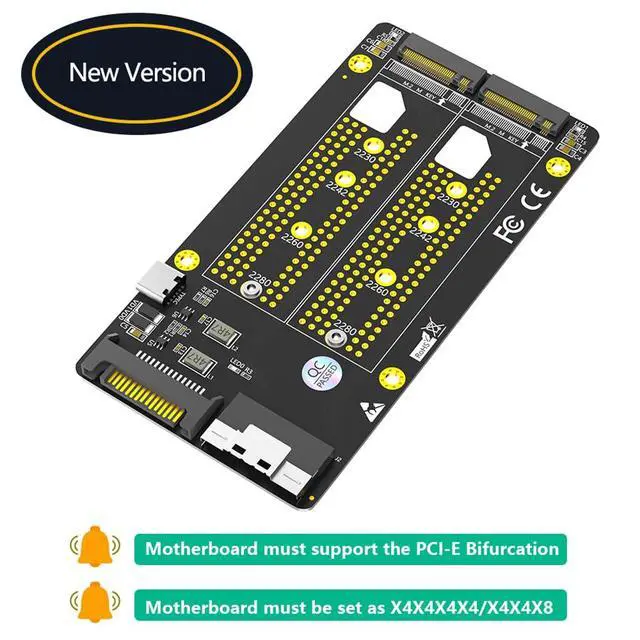 Alt view image 5 of 7 - Dual M2 NVME to Slimline SFF-8654 8X Adapter Card Support PCIe Bifurcation Motherboard X4X4X4X4 or X4X4X8