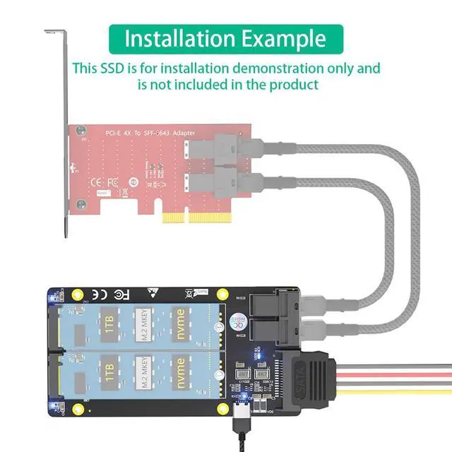 Alt view image 3 of 7 - Dual M.2 NVME to Dual SFF-8643 Adapter Card for PCI-E 2230 2242 2260 2280 SSD