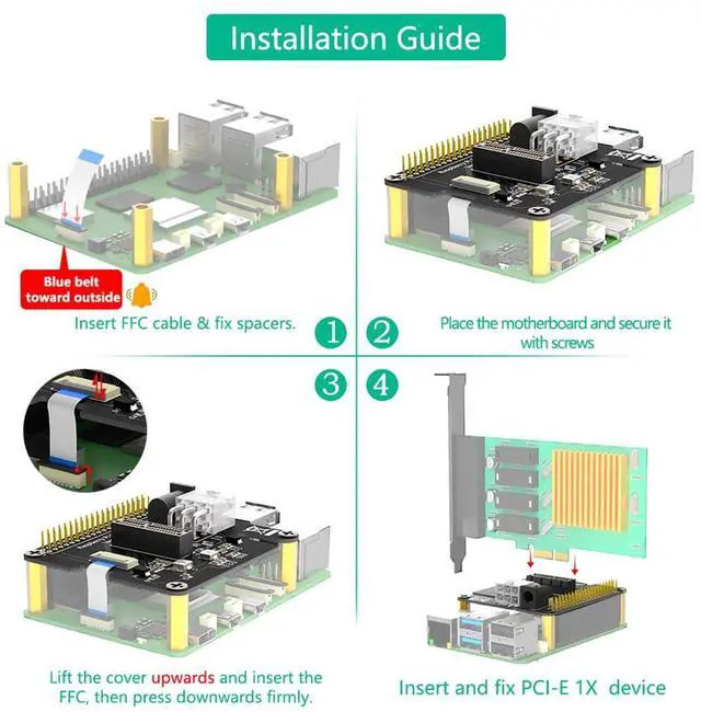 Alt view image 3 of 7 - PCI-E 3.0 X1 Adapter Card Gen3 Speed Compatible with Raspberry Pi Models That Have 40-pin GPIO Header