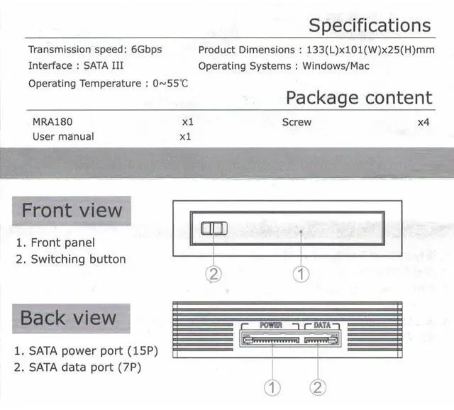 Alt view image 2 of 7 - 2.5-inch SATA III 6Gbps Enclosure Tray-Less for 7-12.5mm 2.5" HDD SSD Chassis Floppy Drive Hard Drive Extraction Box MRA180