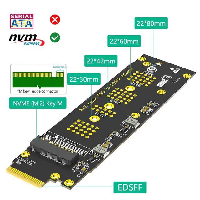 Alt view image 2 of 7 - M.2 M Key to EDSFF E1.S SSD Adapter Card PCI-E 4.0 Compatible with M.2 NVMe 2230/2242/2260/2280 SSD