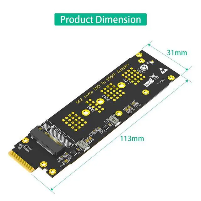 Alt view image 5 of 7 - M.2 M Key to EDSFF E1.S SSD Adapter Card PCI-E 4.0 Compatible with M.2 NVMe 2230/2242/2260/2280 SSD