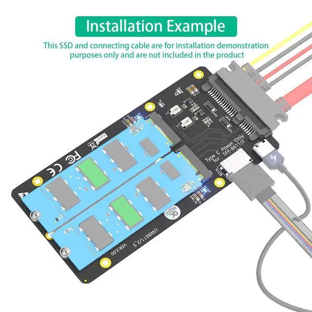 Alt view image 4 of 7 - M.2 NVME/SATA-Bus SSD to SFF-8611/8612 & SATA Extension Card USB-C Power Adapter for M2 2230 2242 2260 2280 SSD