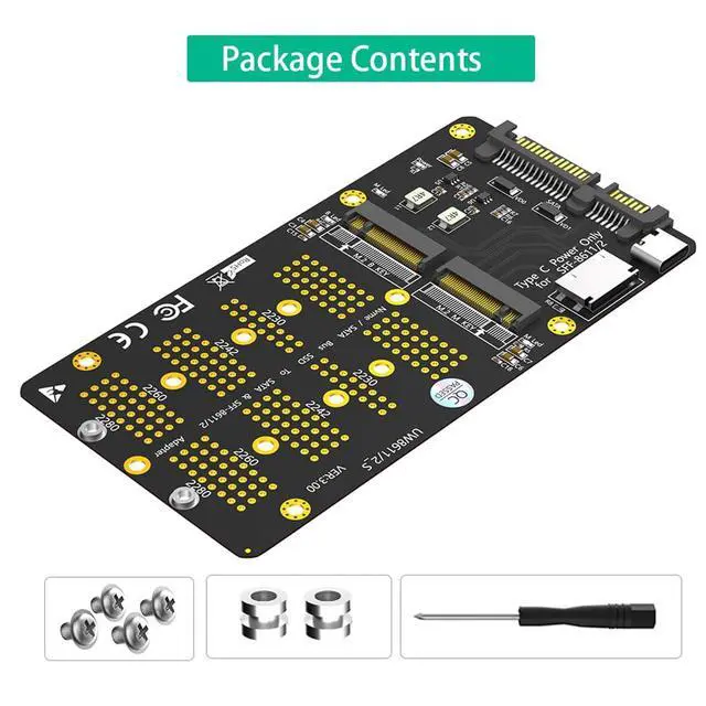 Alt view image 7 of 7 - M.2 NVME/SATA-Bus SSD to SFF-8611/8612 & SATA Extension Card USB-C Power Adapter for M2 2230 2242 2260 2280 SSD