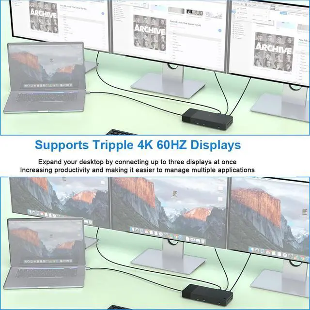 Alt view image 4 of 7 - USB-C Docking Station DP 4K 60HZ Triple Display RJ45 Gigabit Ethernet Hub 3.5mm Audio Jack HUB Compatible with HDMI
