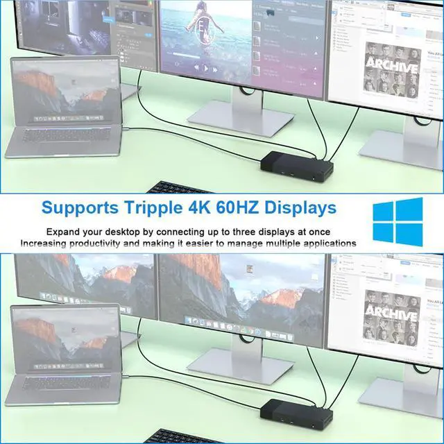 Alt view image 5 of 7 - USB-C Docking Station DP 4K 60HZ Triple Display RJ45 Gigabit Ethernet Hub 3.5mm Audio Jack HUB Compatible with HDMI