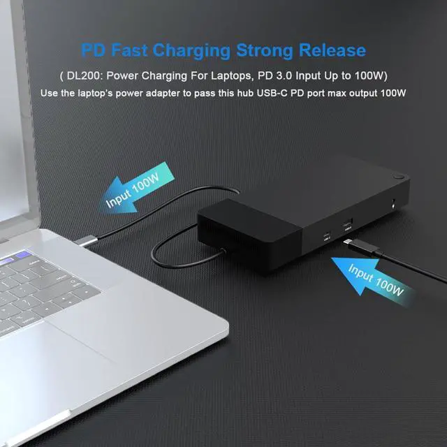 Alt view image 7 of 7 - USB-C Docking Station DP 4K 60HZ Triple Display RJ45 Gigabit Ethernet Hub 3.5mm Audio Jack HUB Compatible with HDMI