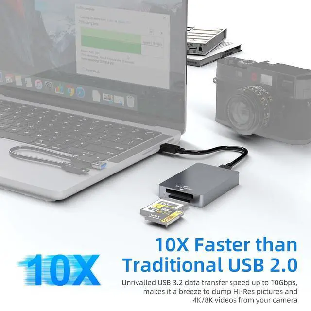 Alt view image 7 of 7 - CFexpress Type-B + SD 4.0 Card Reader 10gbps High-Speed USB 3.2 Gen2 Adapter CR351