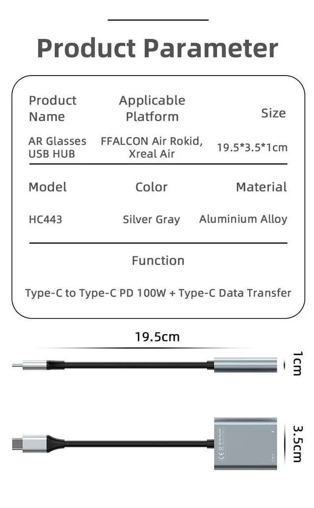 Alt view image 5 of 6 - AR Glasses Docking Station USB-C to USB-C PD100W+Data Transfer HUB Live 2-in-1 Expansion HC443