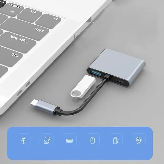 Alt view image 2 of 5 - USB 3.0 Docking Station USB-C to Dual HD 3.0 Hub HDMI-Compatible Compatible with MacBook PC Laptop (4 in 1)