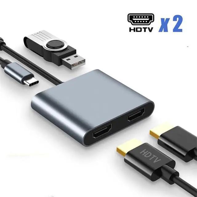 Alt view image 3 of 5 - USB 3.0 Docking Station USB-C to Dual HD 3.0 Hub HDMI-Compatible Compatible with MacBook PC Laptop (4 in 1)