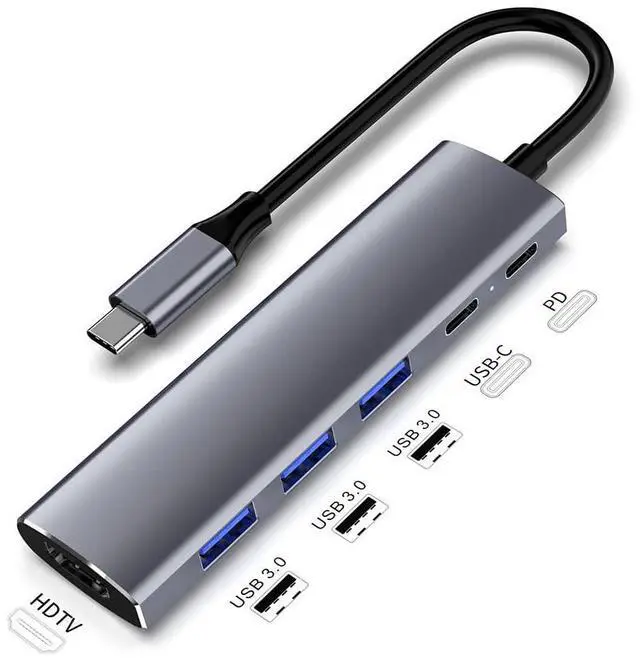 Main image of Multiport HUB Dock 5Gbps USB 3.0 4Port High Speed USB-C S·plitter for PC Computer Laptop (USB-C 6in1 HUB)