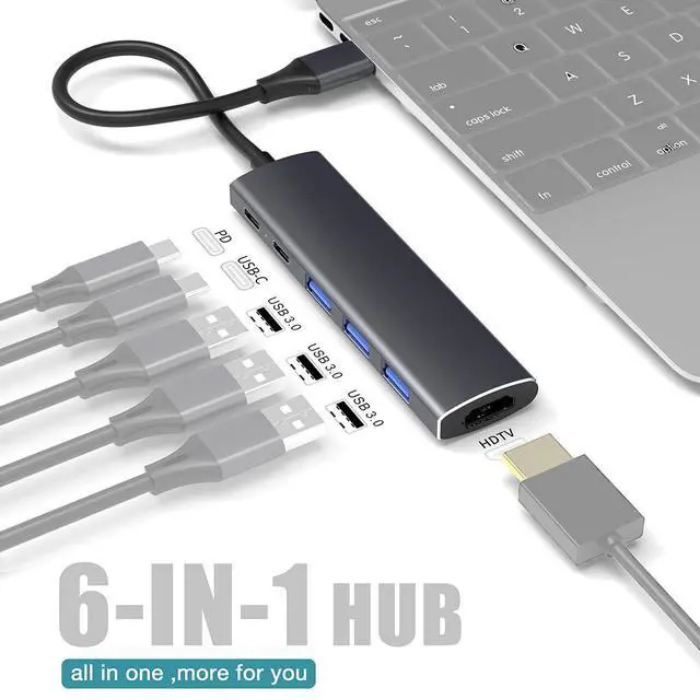 Alt view image 2 of 7 - Multiport HUB Dock 5Gbps USB 3.0 4Port High Speed USB-C S·plitter for PC Computer Laptop (USB-C 6in1 HUB)