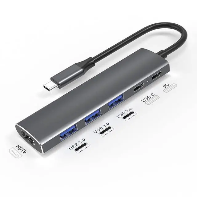 Alt view image 4 of 7 - Multiport HUB Dock 5Gbps USB 3.0 4Port High Speed USB-C S·plitter for PC Computer Laptop (USB-C 6in1 HUB)