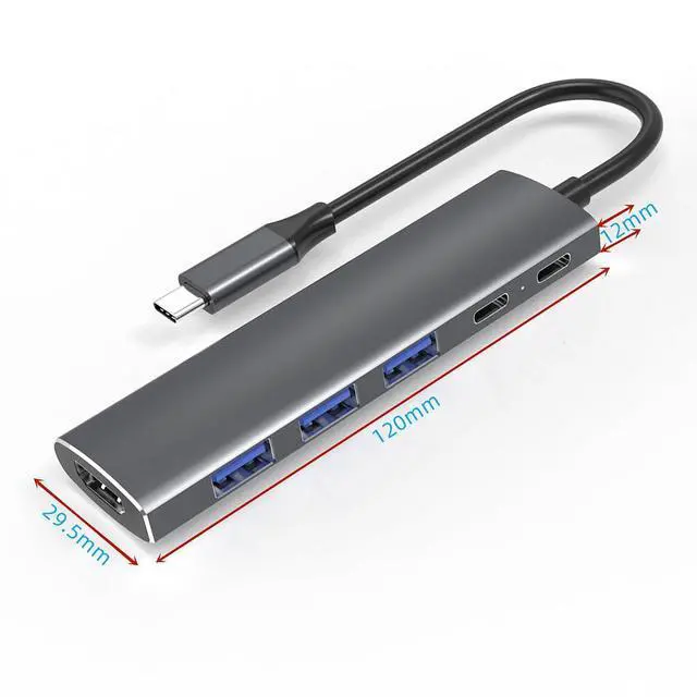 Alt view image 7 of 7 - Multiport HUB Dock 5Gbps USB 3.0 4Port High Speed USB-C S·plitter for PC Computer Laptop (USB-C 6in1 HUB)