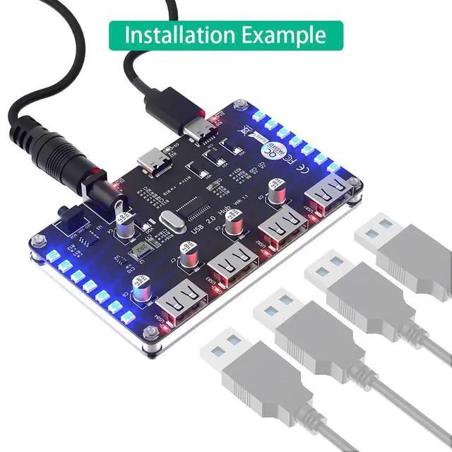 Alt view image 2 of 7 - 4 Port USB 2.0 Hub with 3528 Colorful LED and Auxiliary Power for PC Laptop Compatible with Windows, Mac OS X, Linux