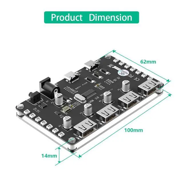Alt view image 6 of 7 - 4 Port USB 2.0 Hub with 3528 Colorful LED and Auxiliary Power for PC Laptop Compatible with Windows, Mac OS X, Linux