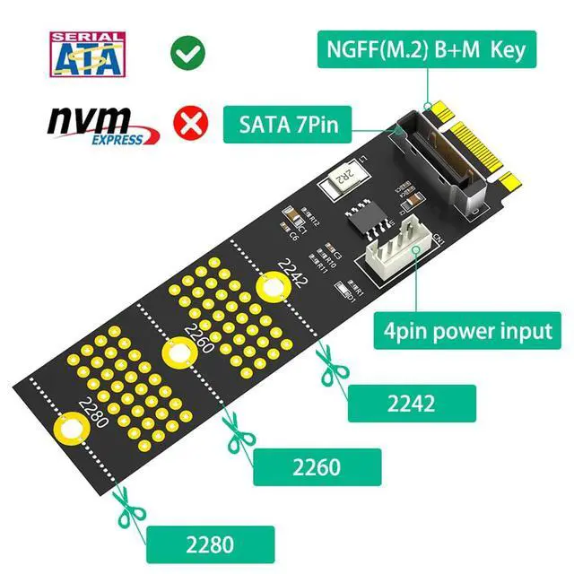 Alt view image 2 of 7 - M.2 NGFF Key B+M/B to SATA 2.5inch Adapter 1.5A/5V Support M.2 Key B 2242 2260 2280 Card (1Piece)