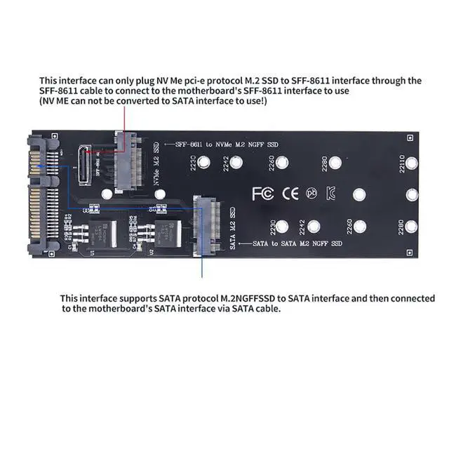 Alt view image 4 of 5 - M.2 SSD to SATA Expansion Card NVM-e M.2 NGFF SSD to SFF-8611 PCIe Adapter for M.2 2230 2242 2260 2280 SSD Compatible with Oculink
