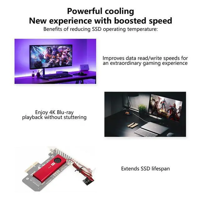 Alt view image 7 of 7 - M.2 2280 SSD Heatsink 4Layer Cooling Design ToolFree ClipOn Installation with Turbo Fan 7000 RPM Silent Fan, SATA Power (Black,Major Cold Version)