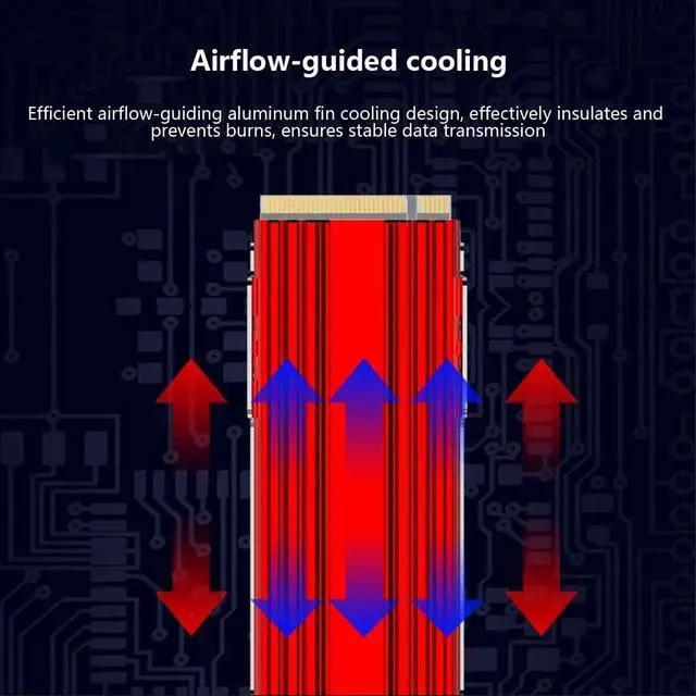 Alt view image 3 of 7 - M.2 2280 SSD Heatsink Aluminum Alloy Cooler with Airflow-Guided Heat Dissipation, Compact Size 2.83×0.91×0.39 (Red)
