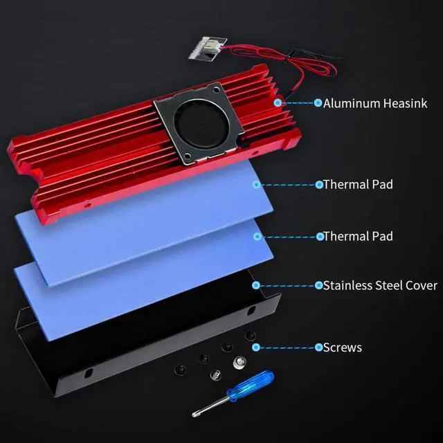 Alt view image 2 of 7 - M.2 SSD Heatsink Dual-Side & Grooved Cooling Design Aluminum Alloy, Only 0.39 Thick Compatible with 2230/2242/2260/2280 SSD (Black,with Fan)