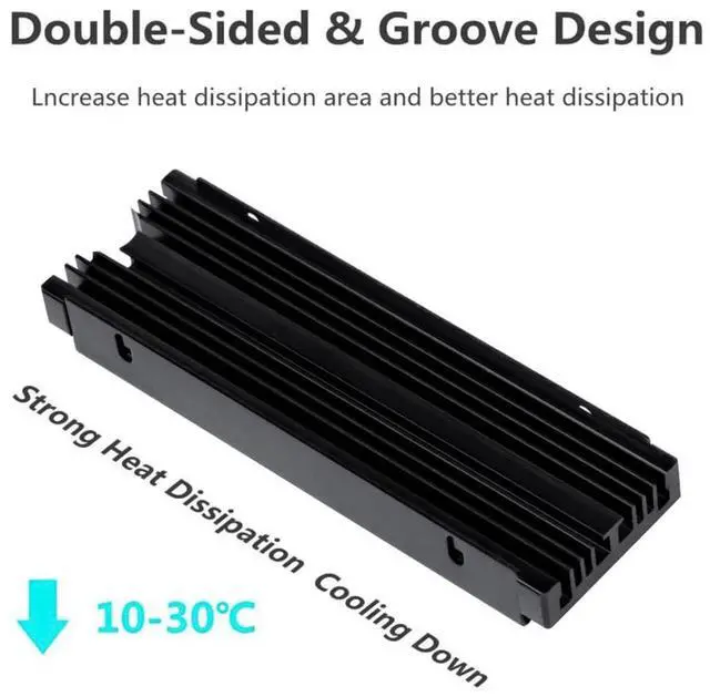 Alt view image 6 of 7 - M.2 SSD Heatsink Dual-Side & Grooved Cooling Design Aluminum Alloy, Only 0.39 Thick Compatible with 2230/2242/2260/2280 SSD (Black,with Fan)