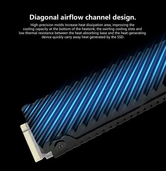 Alt view image 3 of 7 - Aluminum M.2 2280 SSD Heatsink Passive Cooling Heat Sink with Thermal Pad Efficient Heat Dissipation (Black)