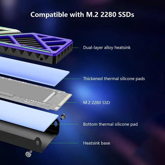 Alt view image 2 of 7 - M.2 2280 SSD Heatsink Cooler Aluminum Alloy Heat Sink Plate with Adjustable Screw Holes Temperature Drop 5°C30°C (Orange)