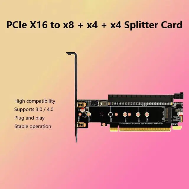 Alt view image 2 of 7 - PCIe 4.0 x16 to PCIe x8 + 2* M.2 Mkey Splitter Card Support X8X4X4 PCIe-Bifurcation Compatible with NVMe M Key 2230 2242 2260 2280 22110 SSD (PCB Board)