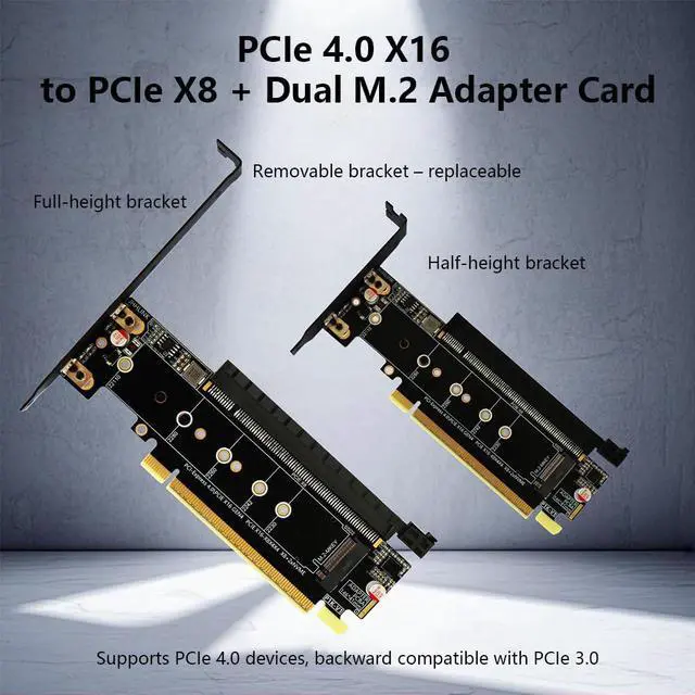 Alt view image 3 of 7 - PCIe 4.0 x16 to PCIe x8 + 2* M.2 Mkey Splitter Card Support X8X4X4 PCIe-Bifurcation Compatible with NVMe M Key 2230 2242 2260 2280 22110 SSD (PCB Board)