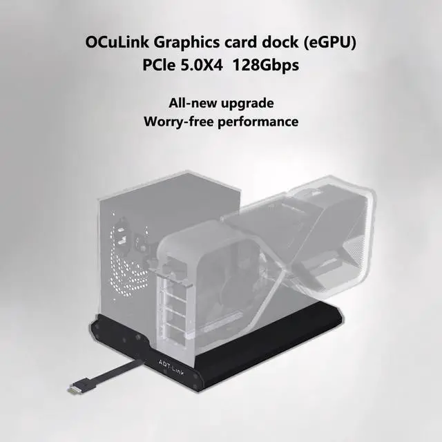 Alt view image 2 of 7 - ADT-K993H OCuLink SFF-8612 Female to PCIe5.0 x16 External Graphics Card Docking Station 128Gbps High-Speed eGPU Enclosure (K993H-BK10-50cm)