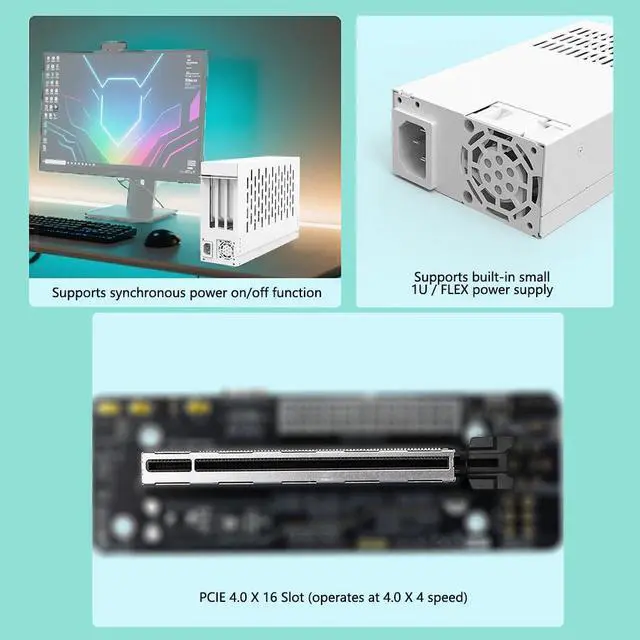 Alt view image 5 of 7 - PCIe 4.0 X16 to Oculink SFF-8612 eGPU Graphics Card Docking Station 64GB/s External GPU Enclosure Support Small 1U / Flex Power Supply (White,AC7 38 * 35 * 14cm)