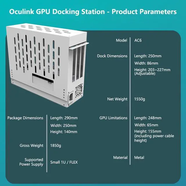 Alt view image 2 of 7 - PCIe 4.0 X16 to Oculink SFF-8612 eGPU Graphics Card Docking Station 64GB/s External GPU Enclosure Support Small 1U / Flex Power Supply (Acrylic,AC6 29 * 25 * 14cm)