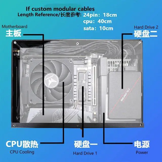 Alt view image 2 of 7 - A3 Mini ITX PC Case 2.5-inch 7mm SSD External Chassis Vertical/Horizontal Design Acrylic Frame 7.28 * 2.30 * 10.79in for Office/Gaming (Black)